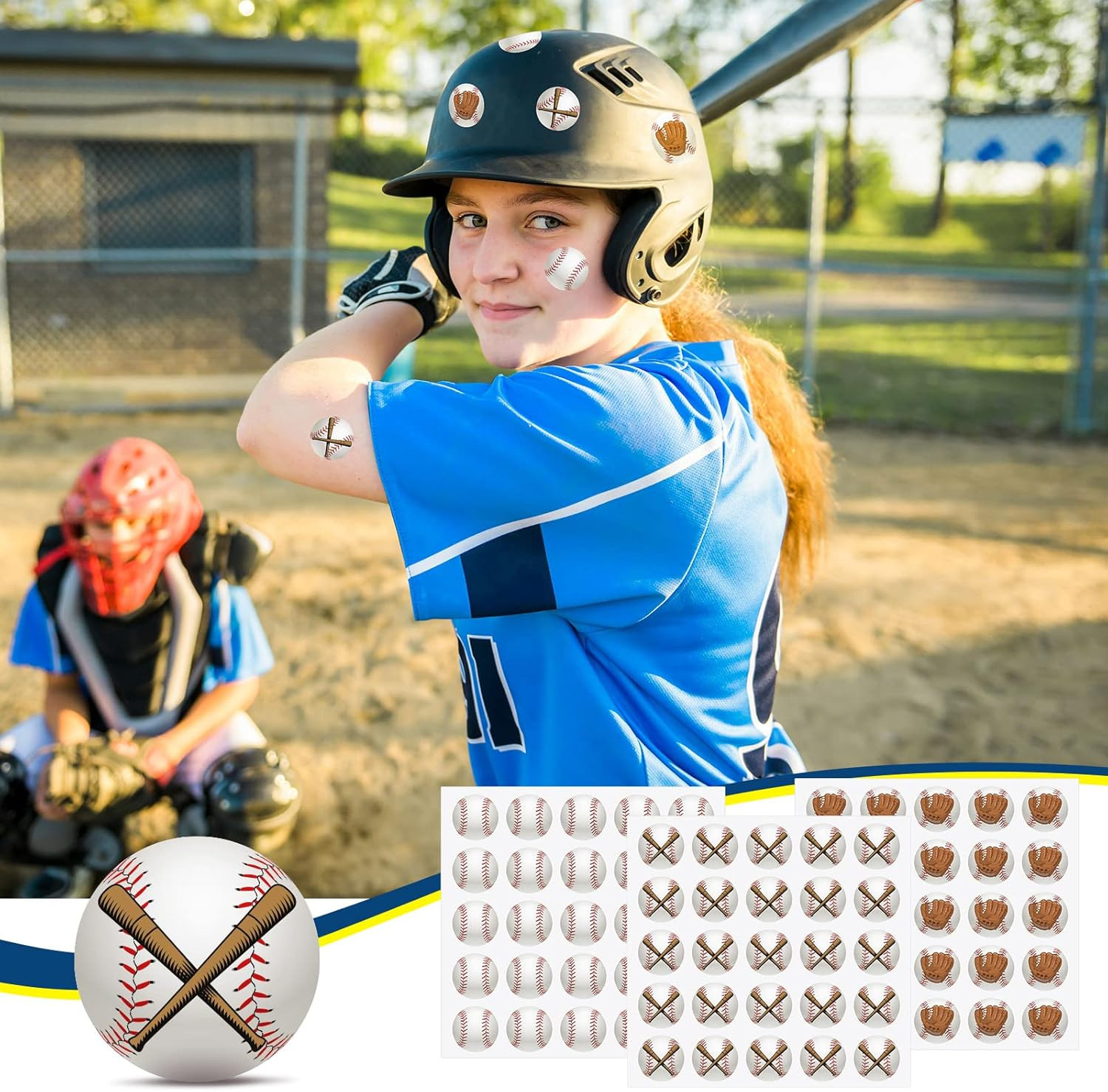 300 Pcs 12 Sheets Baseball Helmet Stickers 1.18 Inch Waterproof round Helmet Vin