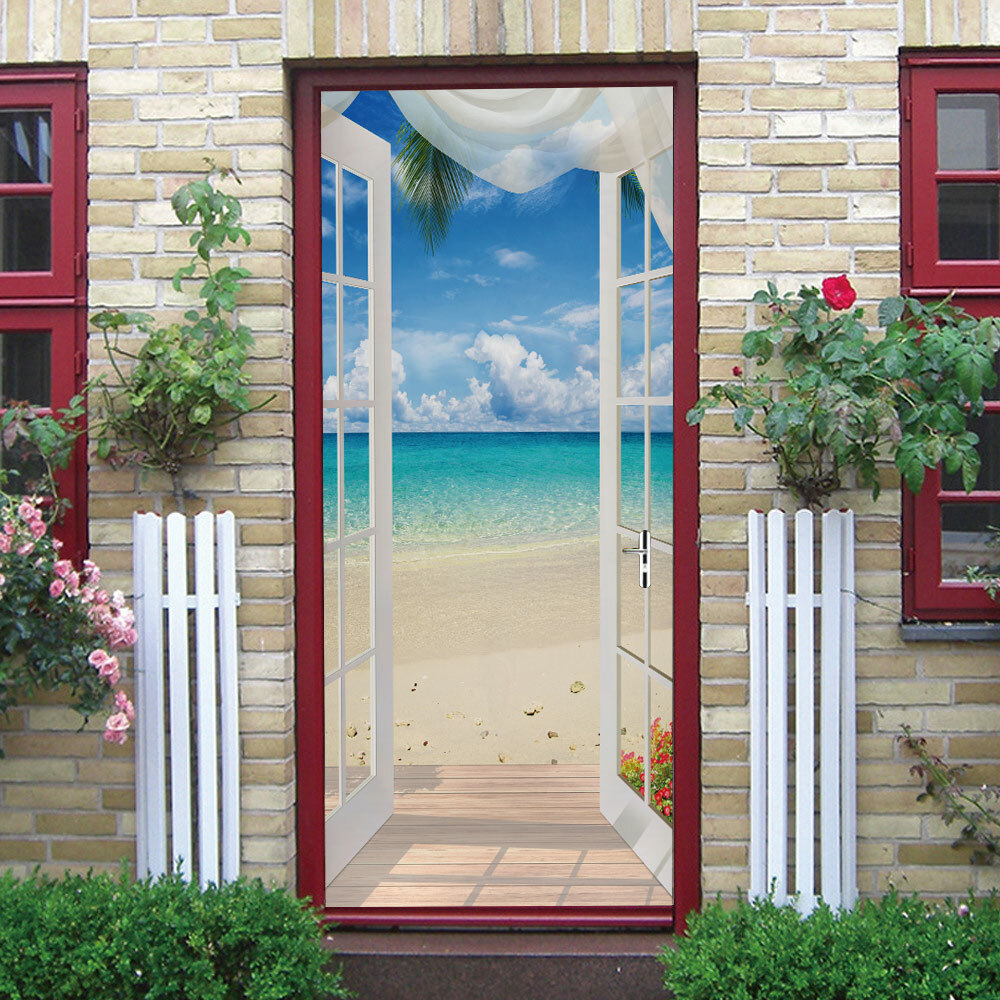 3D Door Sticker Wallpaper Self-Adhesive Door Mural Removable Vinyl Home Decorati