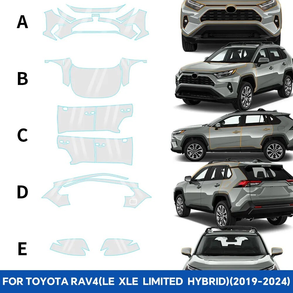Pre-cut Paint Protection Clear Film PPF TPU For Toyota RAV4 Hybrid 2019-2024