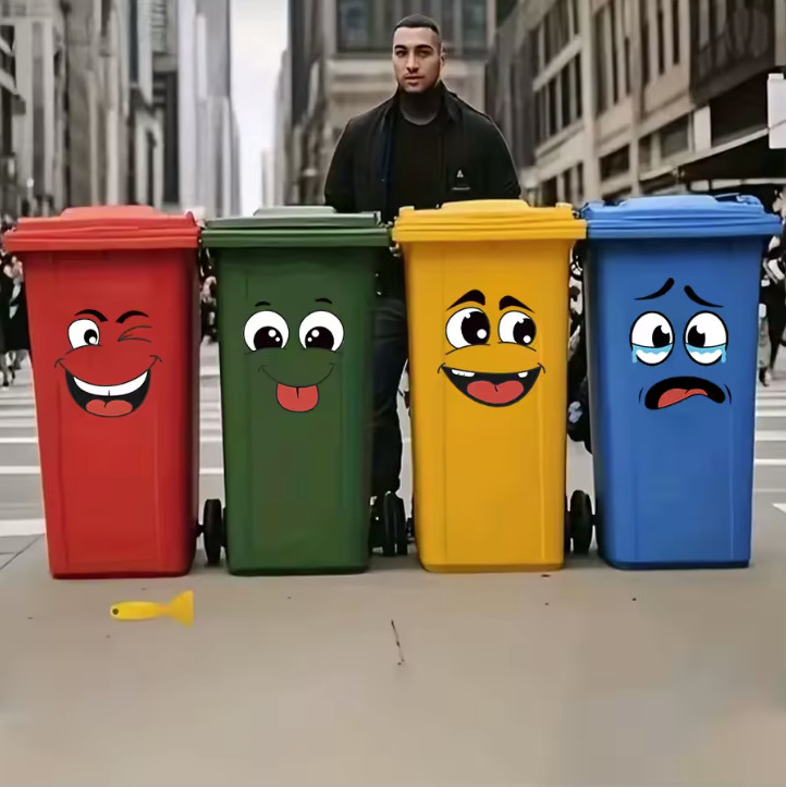 4pcs Cartoon Face Stickers Self Adhesive Funny Trash Can Toilet Decor – NEW
