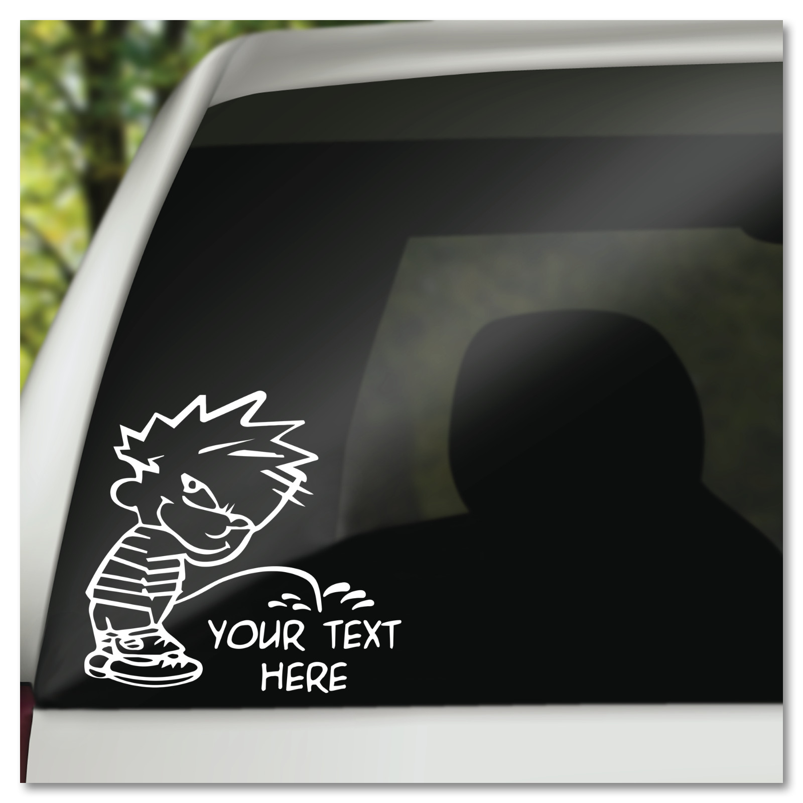 6" Calvin Peeing on Custom Text Funny Vinyl Decal Sticker