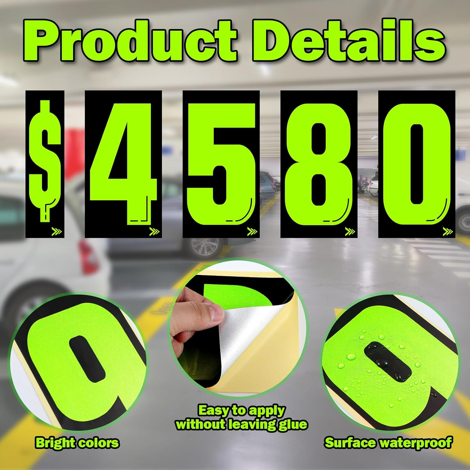 33 Pcs 7 1/2 Vinyl Number Decals Large Chartreuse Windshield Pricing Stickers Ca