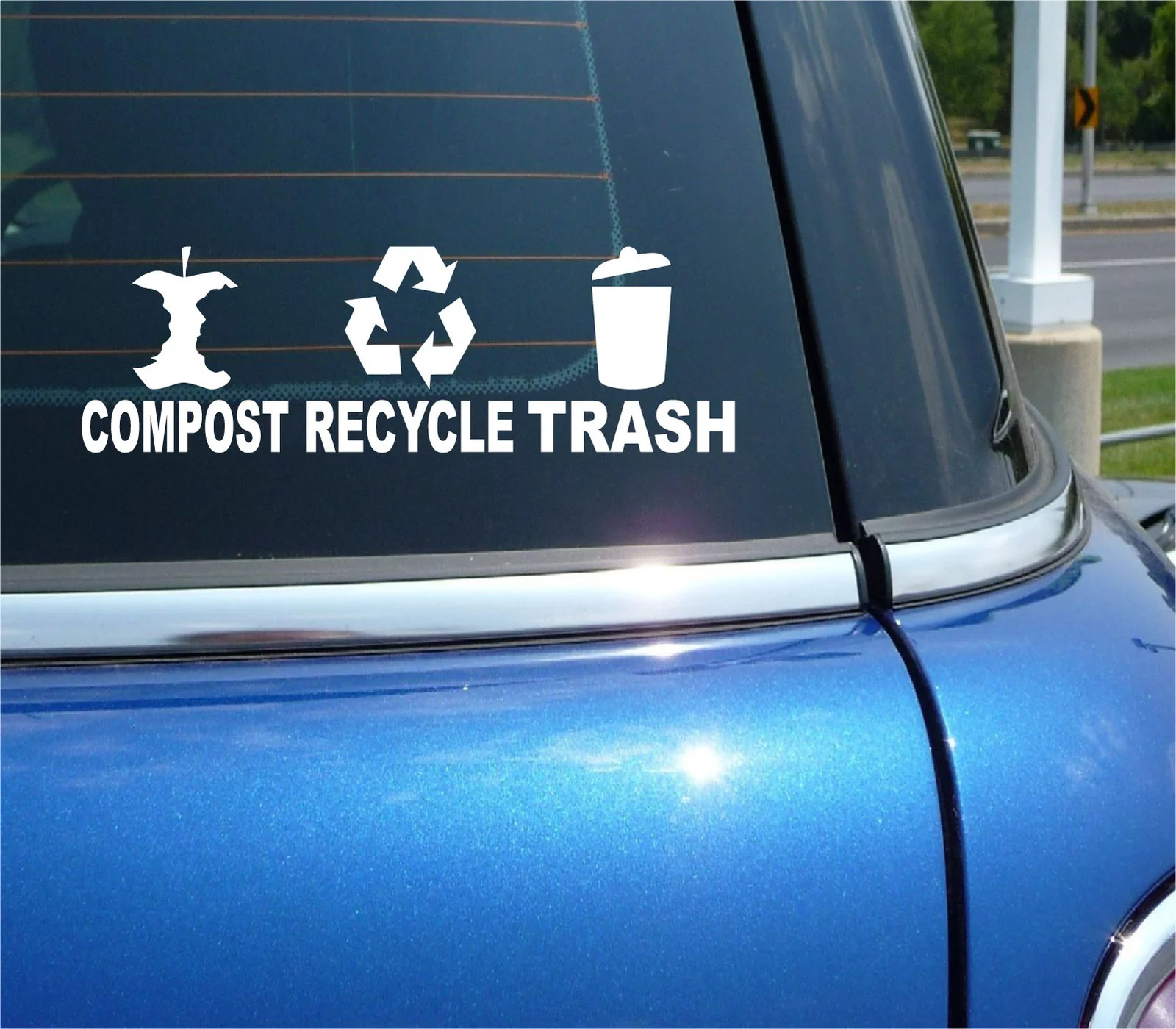 COMPOST RECYCLE TRASH SET VINYL DECAL STICKER BIN SAVE ENVIRONMENT OFFICE