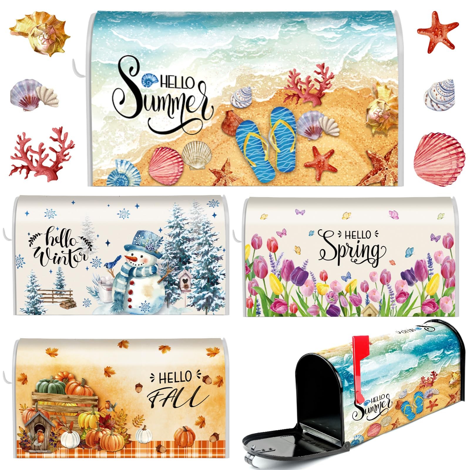Dispowreath 4 Pcs Mailbox Covers Magnetic Standard Size 18 x 21 Inch Beach