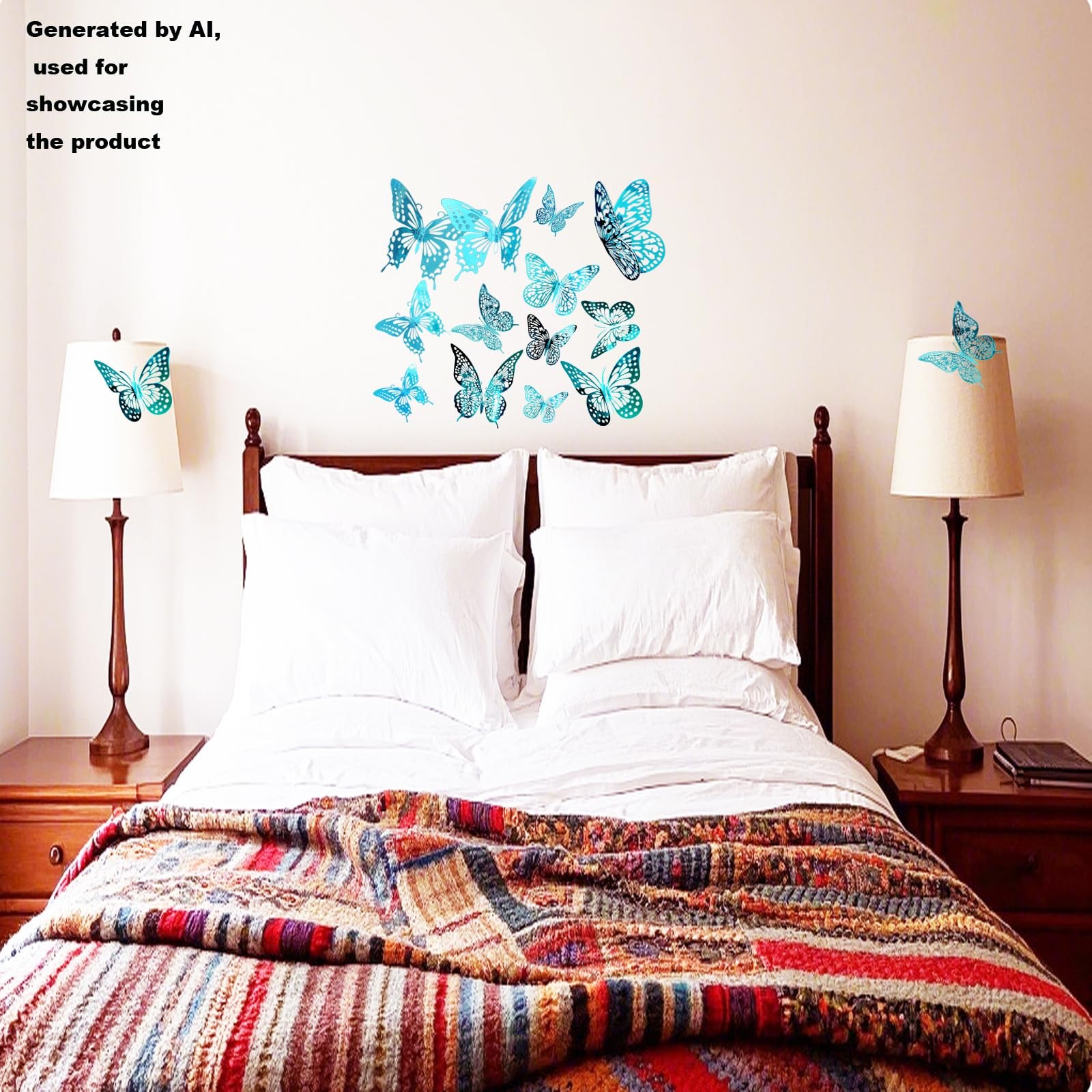 3D Turquoise Blue Butterfly Wall Stickers – 48 Pcs with 4 Styles & 3 Sizes, R…