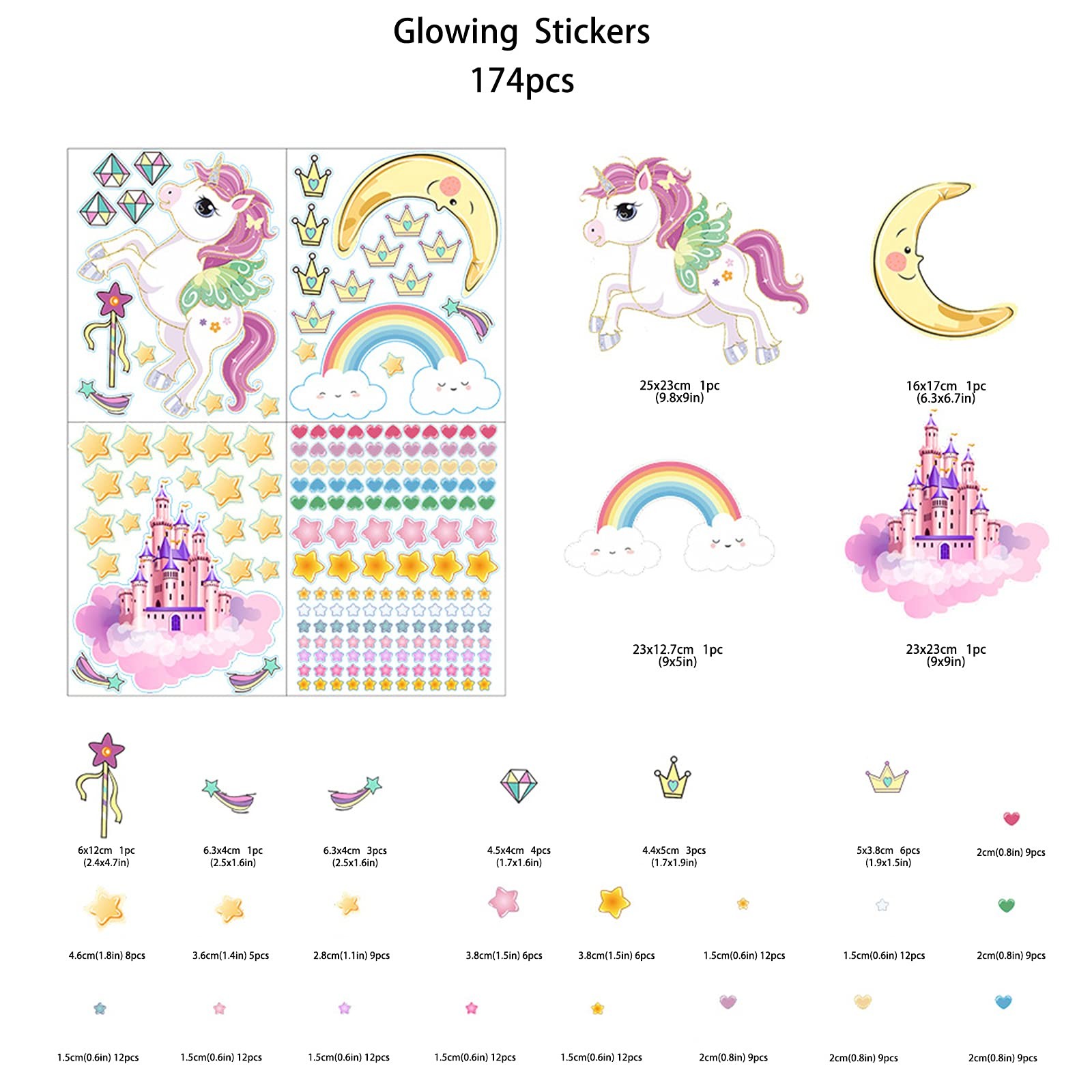 Glow in The Dark Stars and Unicorn Wall Decals, 8 inches x 12 inches,