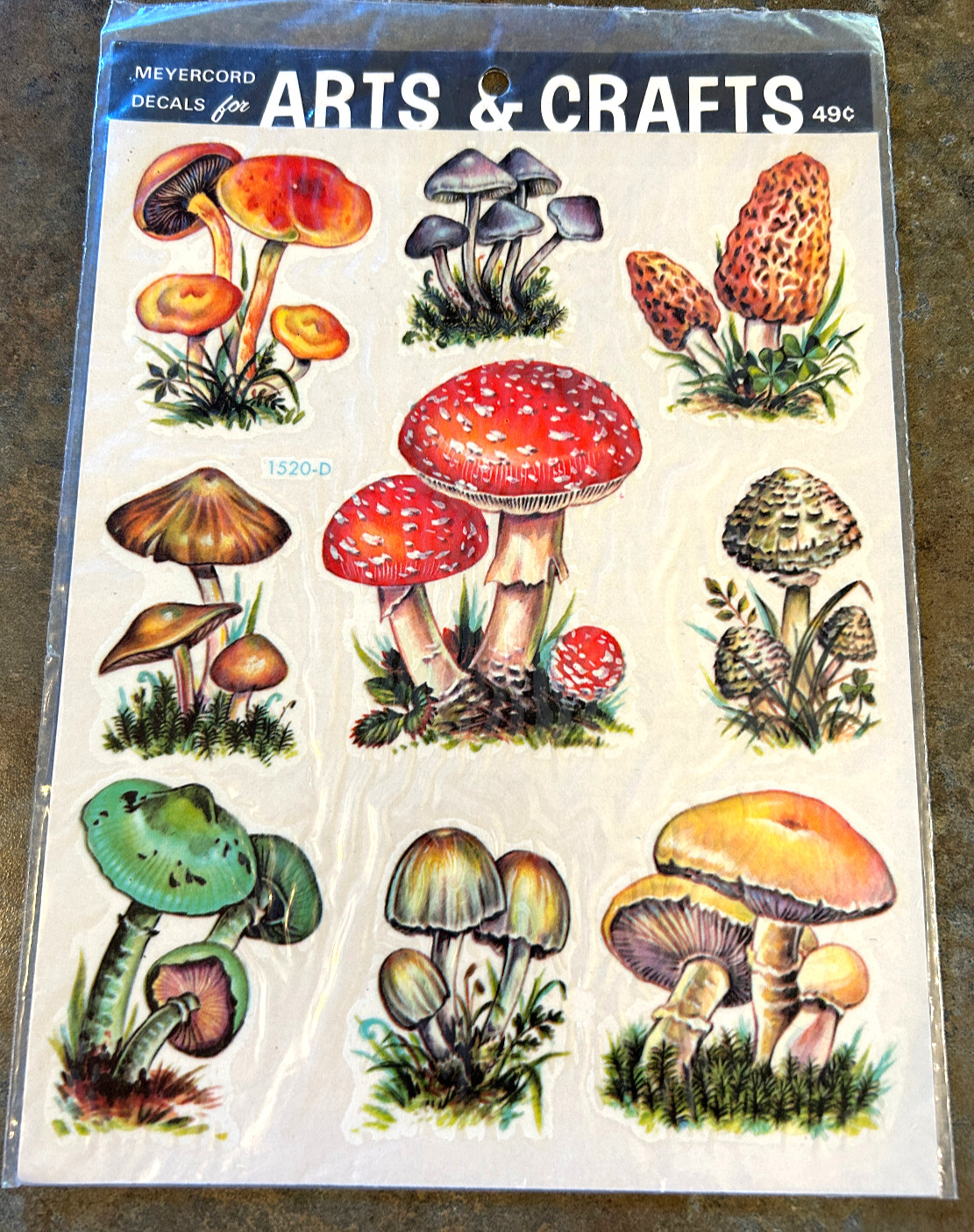 Vintage Meyercord Decorator Decals Retro Mushrooms 1520-D Wall or Anywhere Decor