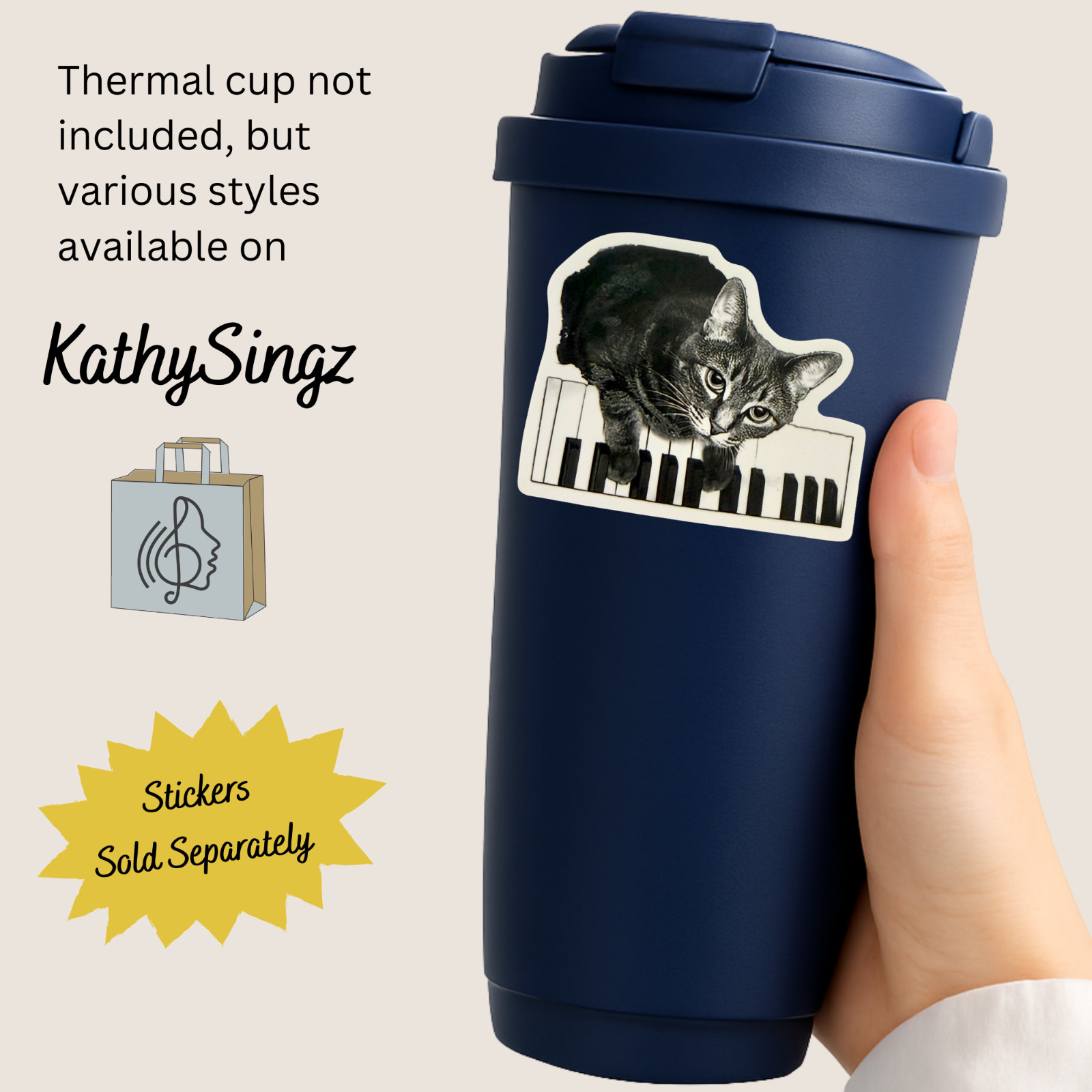 Cute Piano Cat Vinyl Sticker 2inch No78