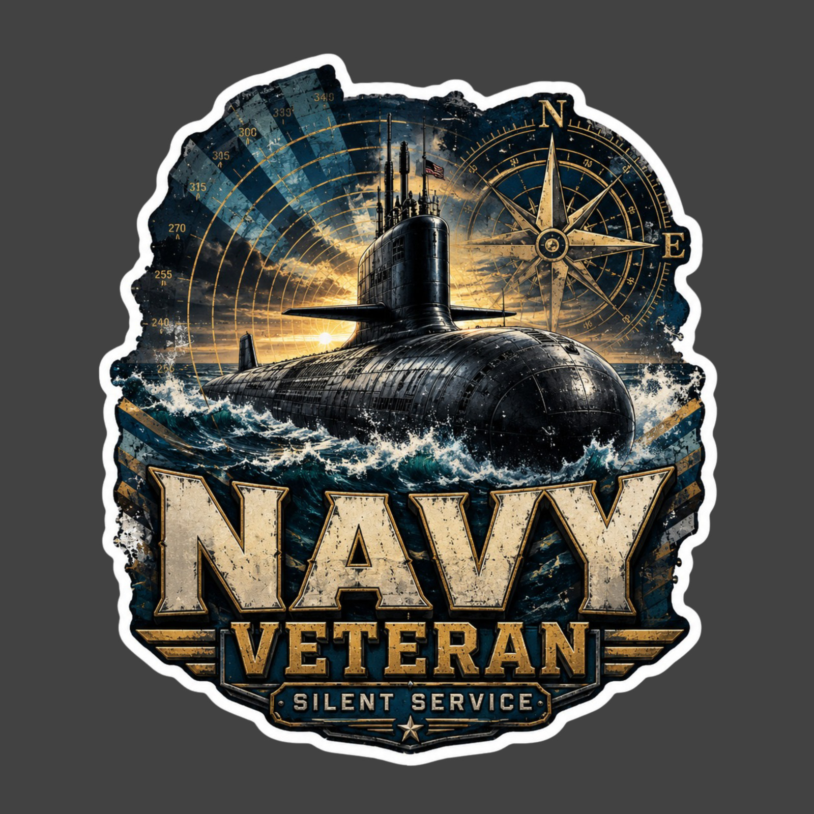 Navy Veteran Sticker Vinyl Decal Silent Service Submarine Compass Military