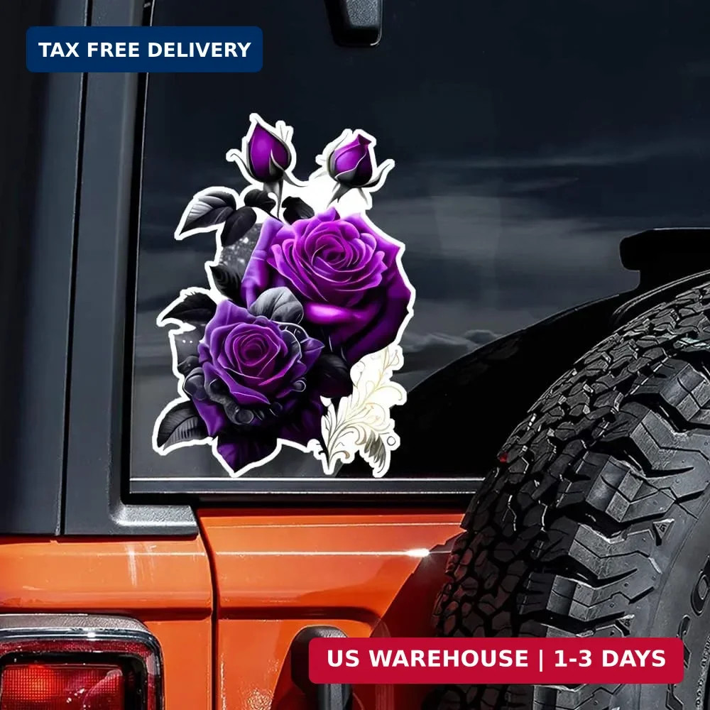 2x Purple Rose Flower Vinyl Decal 4.3×5.9" Car Window Auto Exterior Accessory