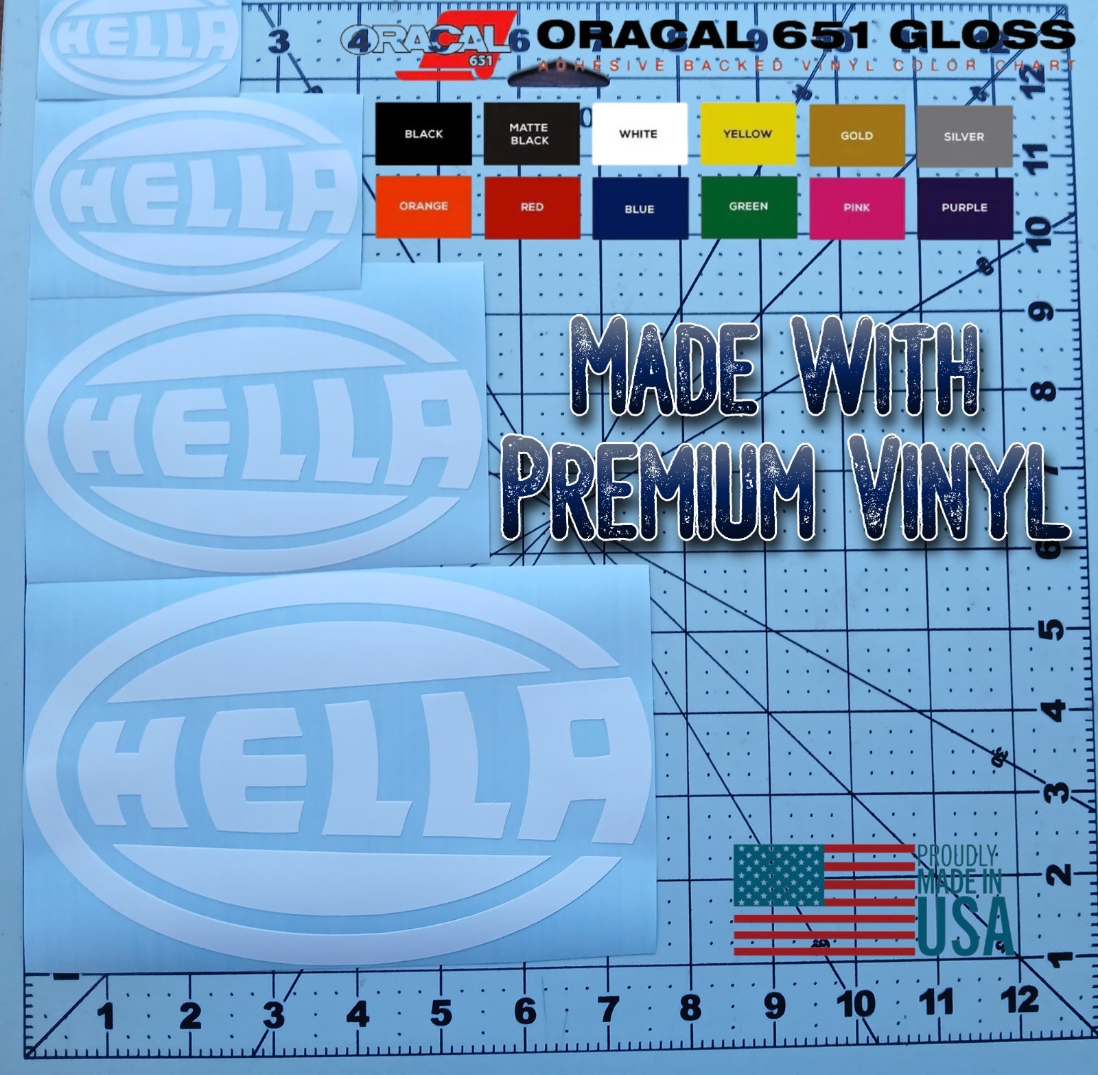 Hella Sticker Decal 2.5" 4" 5.5" 7.5" Lights Rallye Bulb Cover Bar 500 1000 Fog