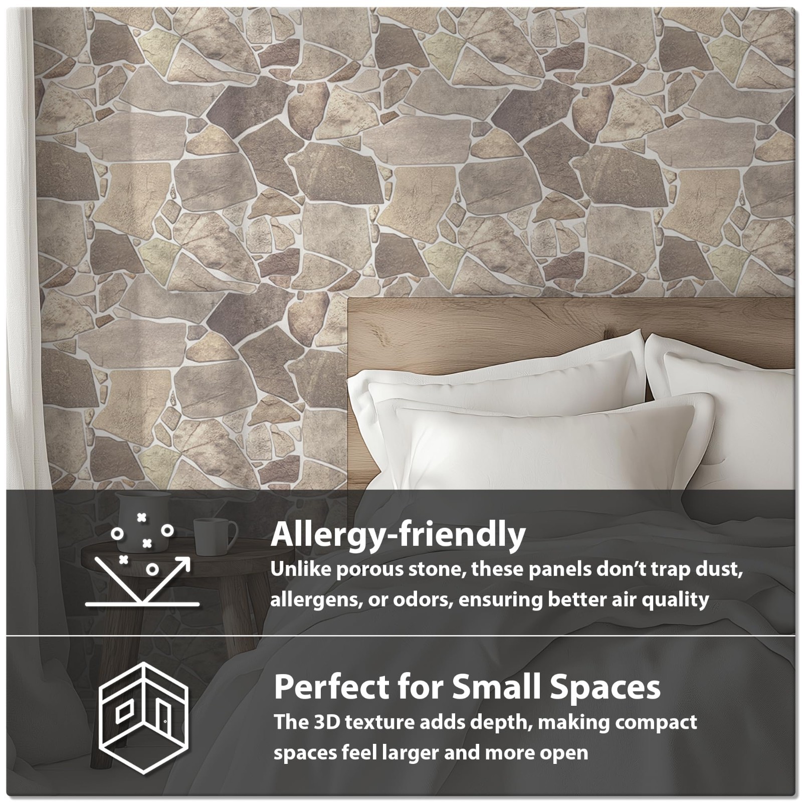3D Faux Stone Wall Panels – Lightweight PVC, Pack of 10, Grey Beige Brown, 28.86