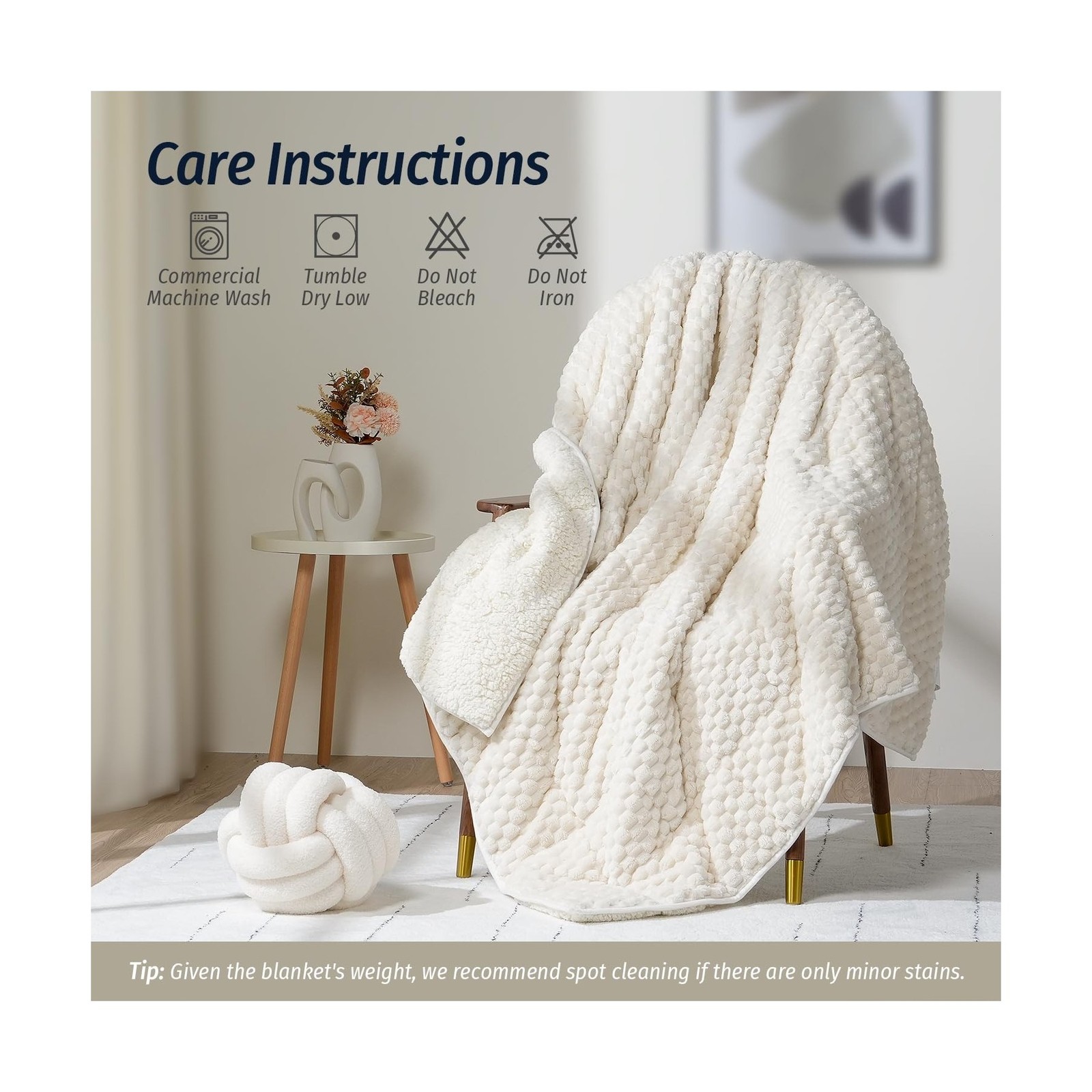 Wemore Fleece Weighted Blanket for Adults (60" x 80" 15lbs, Cream W… Fast Ship