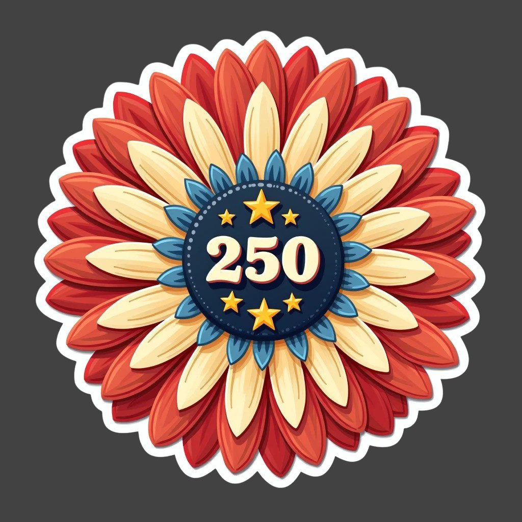 250 Flower Sticker Vinyl Decal Red White Blue Patriotic USA Vintage