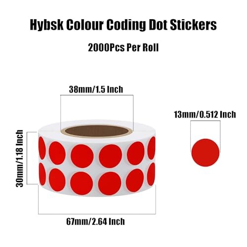 2000pcs Color Coding Dot Labels 1/2 inch 13mm Round Coding Dot Stickers Red