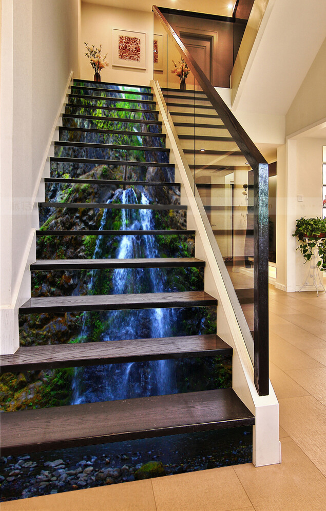 3D Waterfall Mountain AZ403 Stair Risers Decoration Mural Vinyl Wallpaper Kay