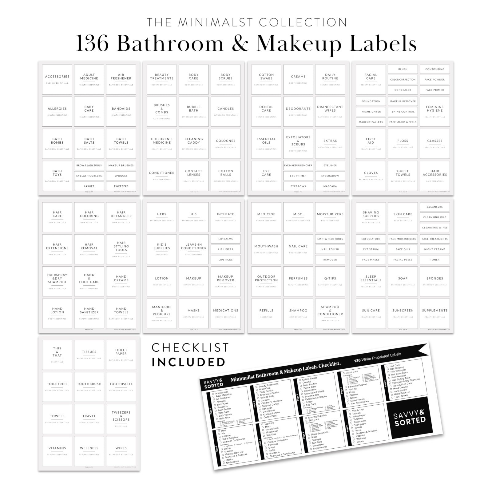 136 Waterproof Minimalist Bathroom Labels – Removable Stickers for Organizing So