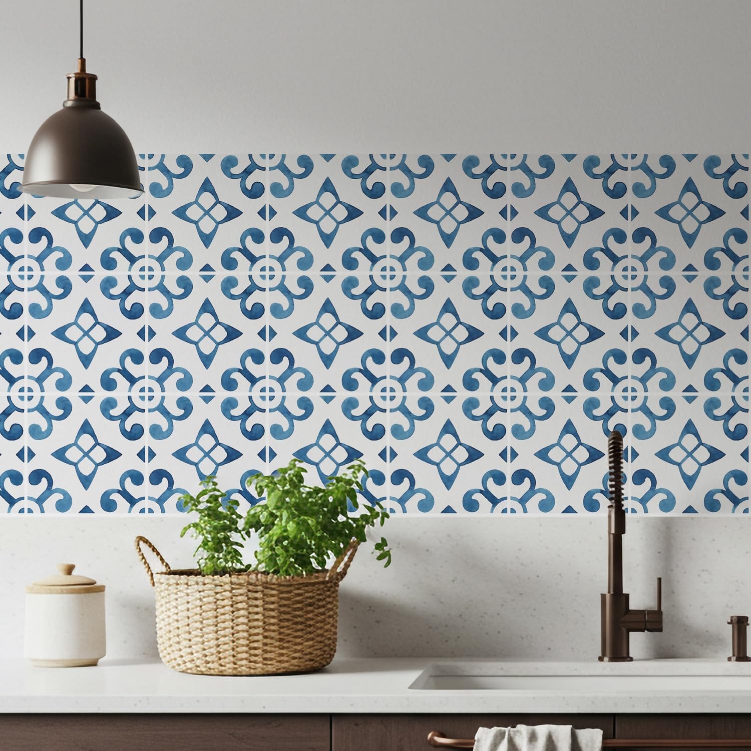 16 Pack, 5.9 Inch Tile Decals, Artisan Blue and White Peel and Stick Vinyl fo…