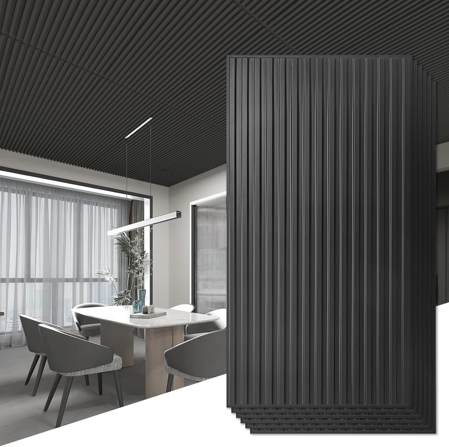 6-Pack Slat Design 3D Wall Panels for Interior Wall Decor, 2×4 FT PVC Decorat…