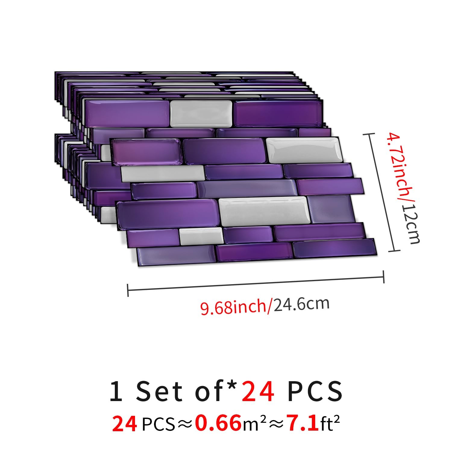 Peel and Stick Backsplash Tile Stickers, 24pcs, 9.68 x 4.72 inch