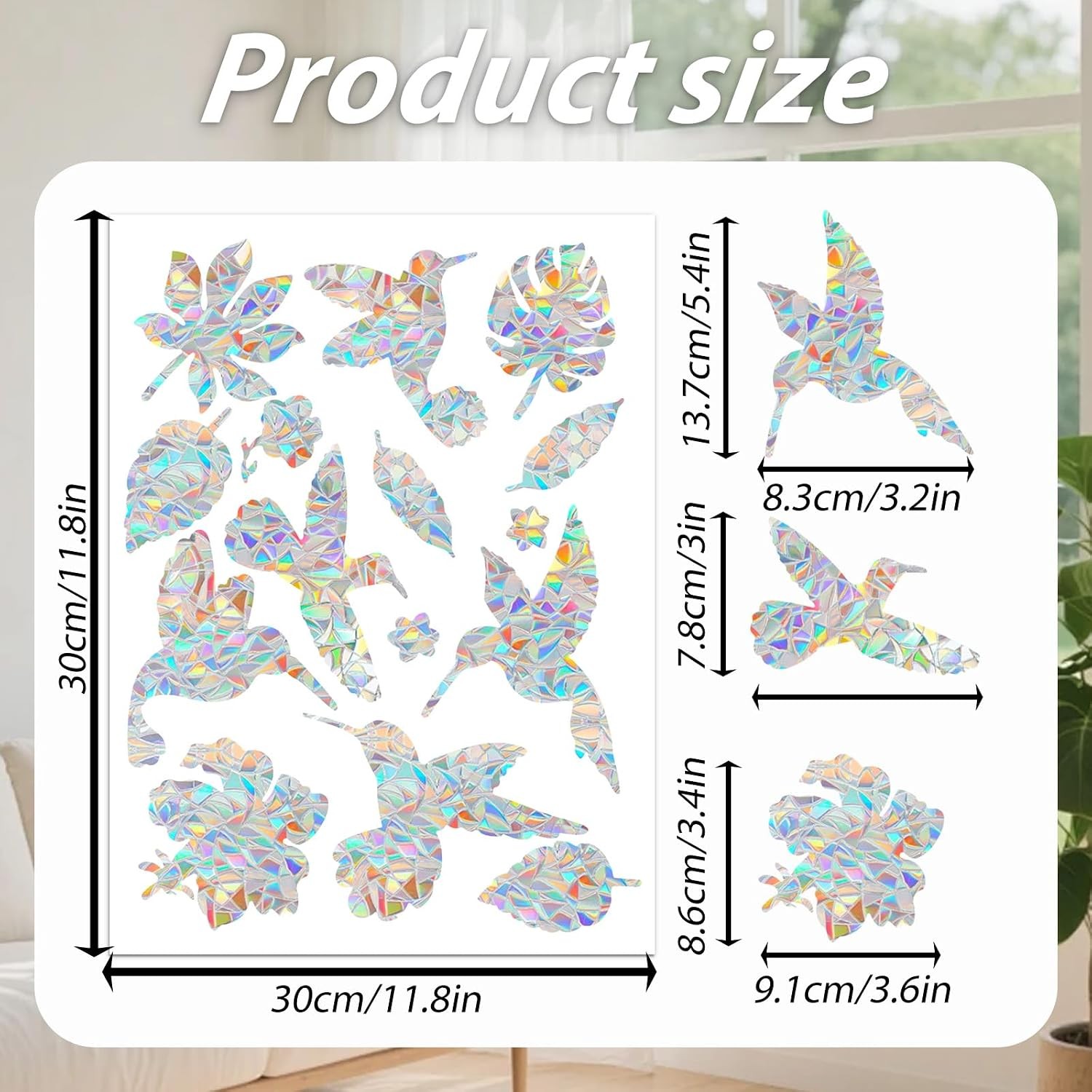 60PCS Rainbow Bird Window Clings Static Decals Anti Collision Glass Stickers PVC