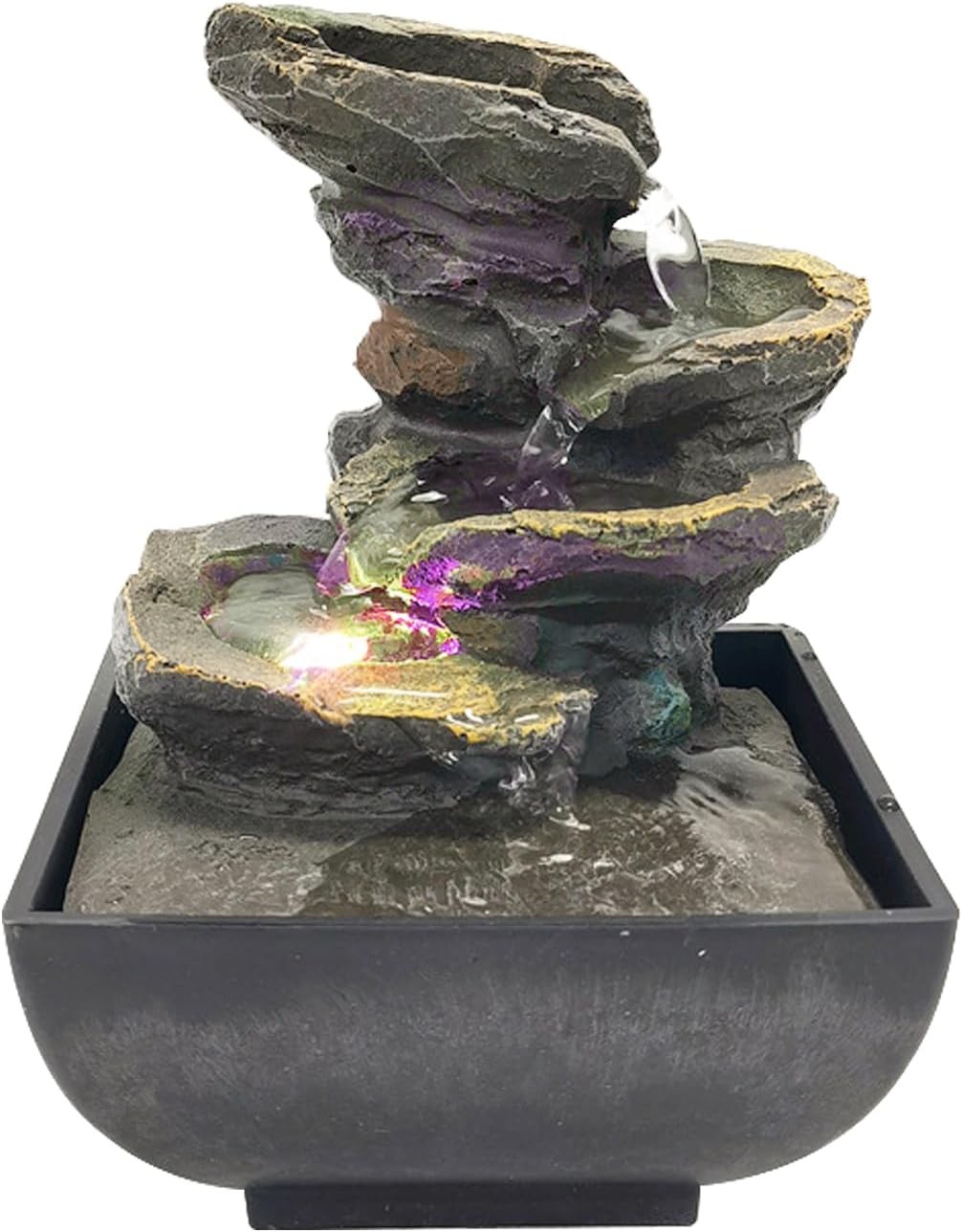 Indoor Tabletop Fountain Water Fountain with Light and Natural Waterfall Soun…