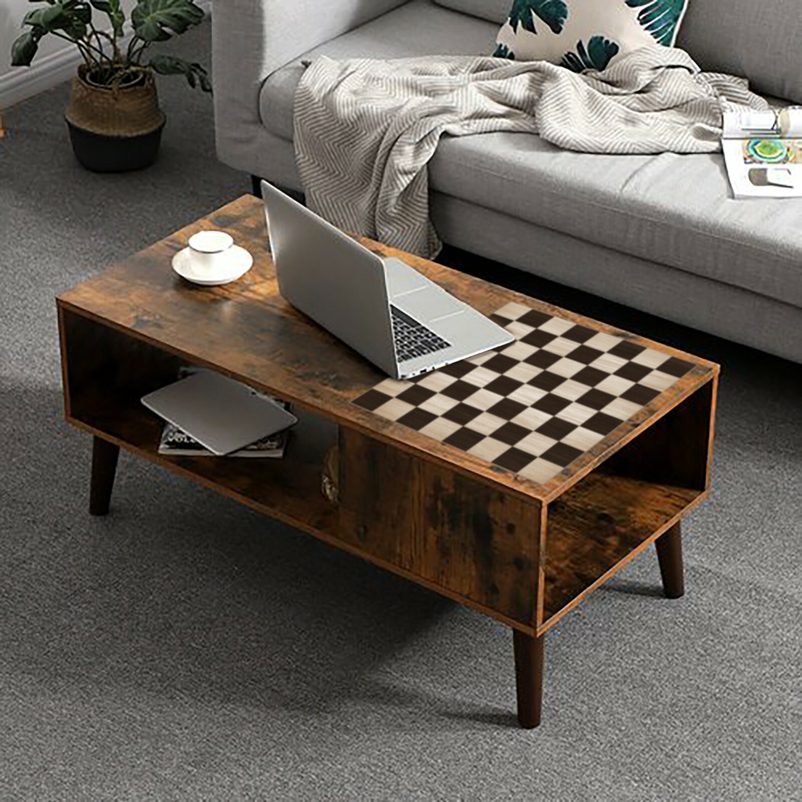 Classic Chess board Checker vinyl sticker decal with real wood grain art