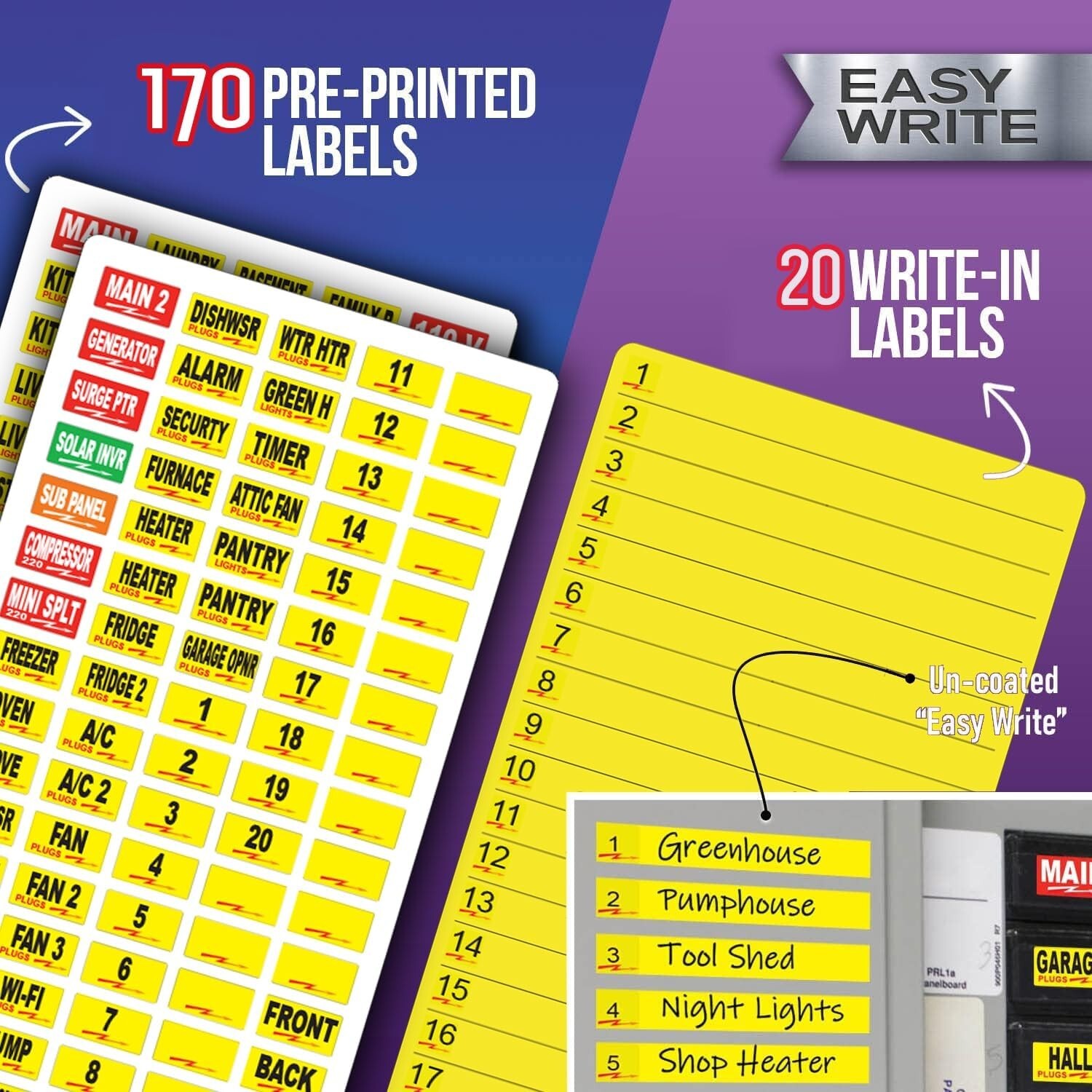 170 Circuit Breaker Decals – 100 AMP Set – Vinyl Labels for Breaker Panel Boxes