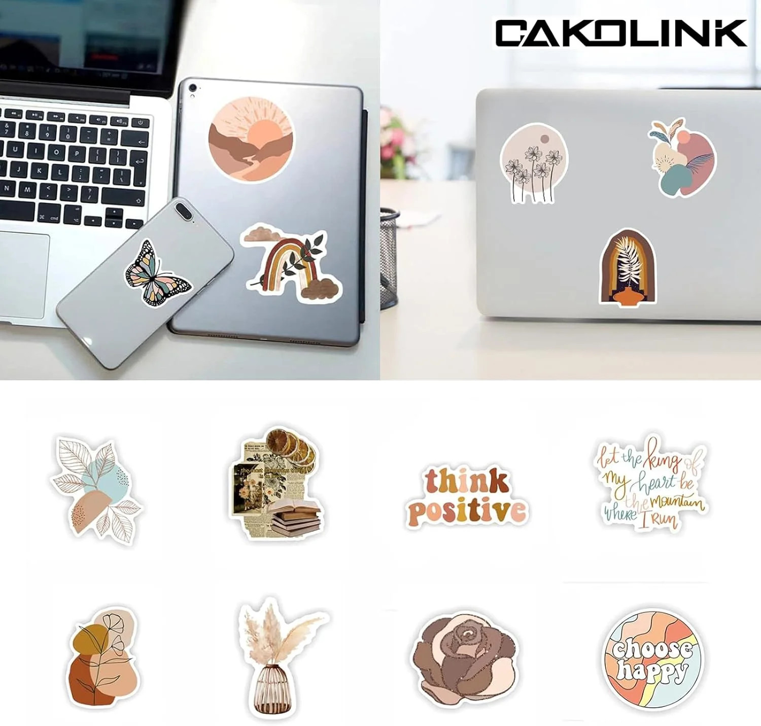 CAKOLINK Vintage Aesthetic Stickers 50 Pcs, Vinyl Waterproof Stickers for Water