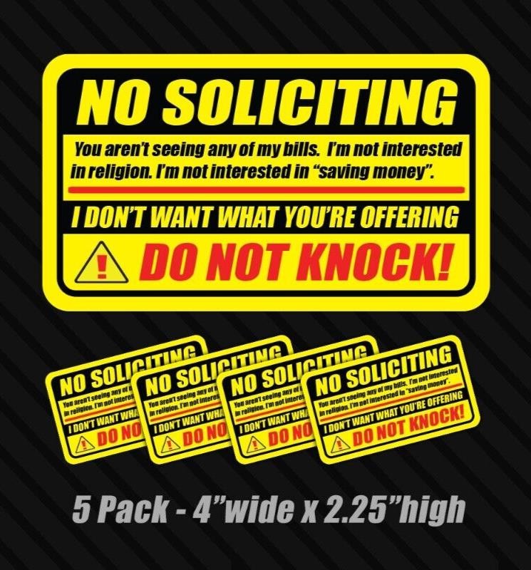 5x No Soliciting sticker window office store label decal business no knocking