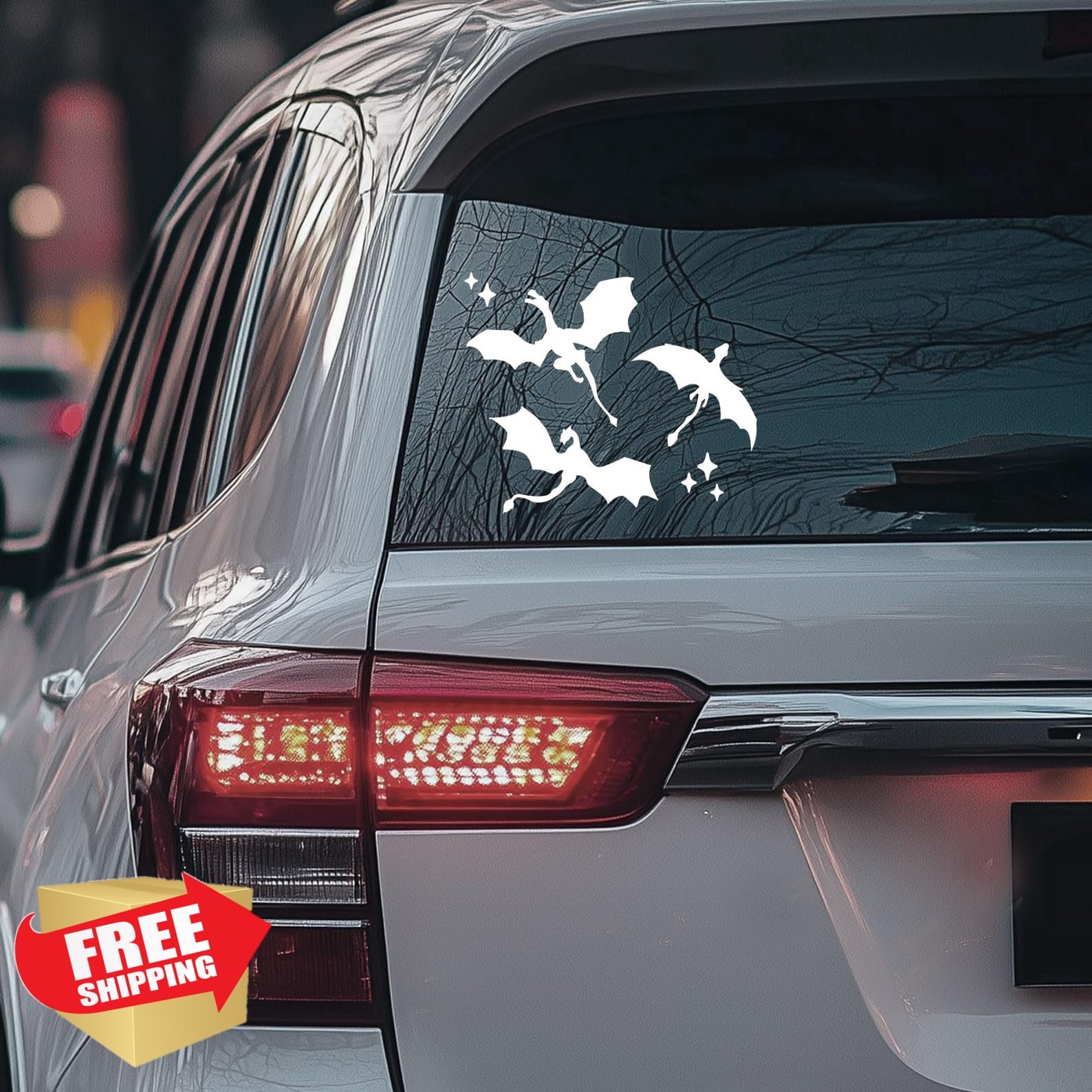 Celestial Dragon Car Decal Holographic Vinyl Sticker White Flying Dragon
