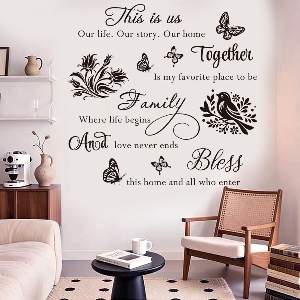 4 Pieces Inspirational Family Quotes Wall Decals This is Us Bless This Home W…