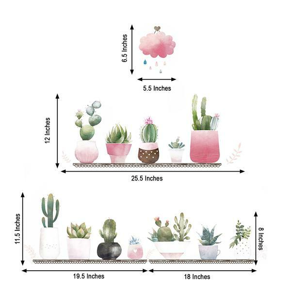 Green Potted Succulent Plants on Shelves Removable PVC WALL STICKER Living Room
