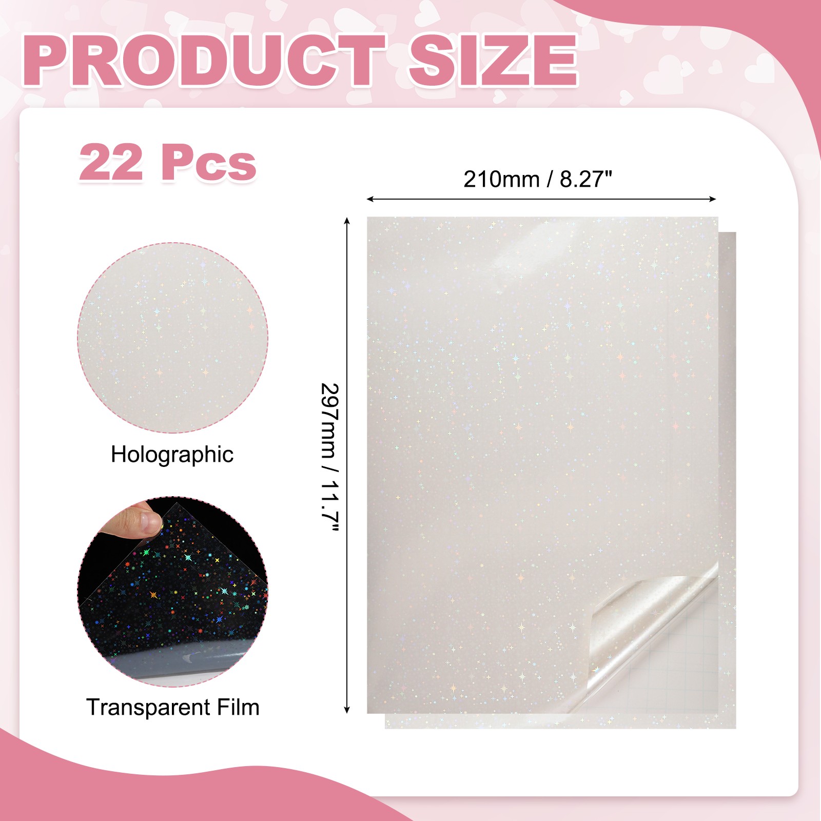 22 Sheets 8.3"x11.7" Holographic Sticker A4 Self-Adhesive Film(Star)