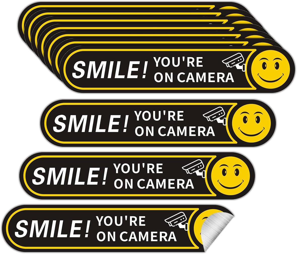 Smile You'Re on Camera Stickers – 24 Hour Video Surveillance Sign – 10 PACK