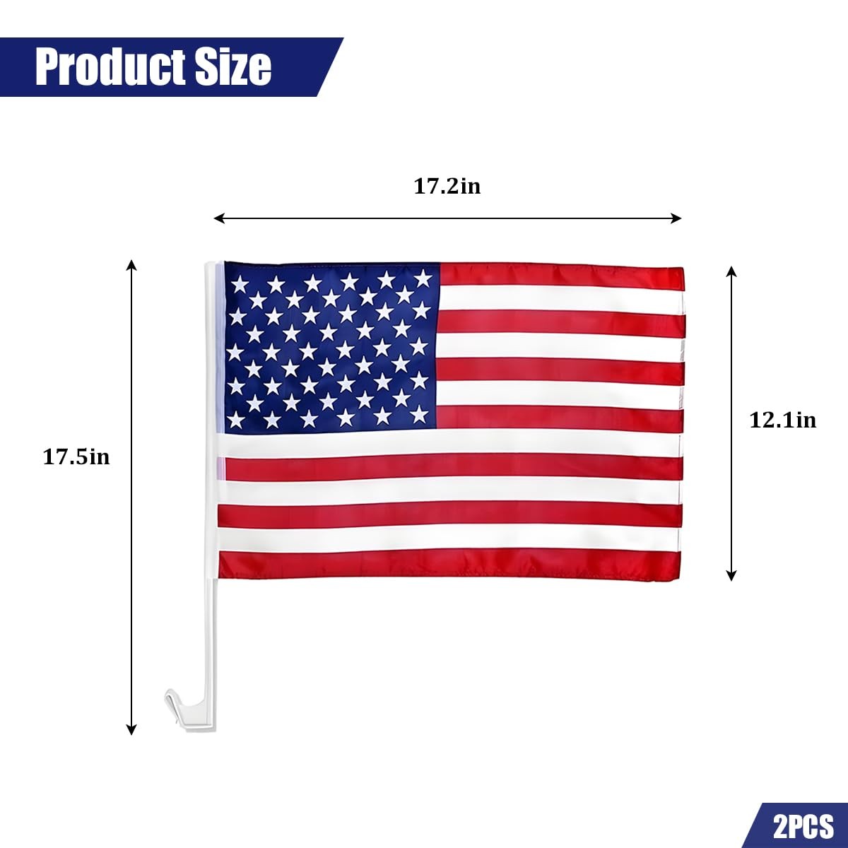 2 Pack 17×12 Inch American Car Flags with Window Clip Vehicle Window Mount Flag