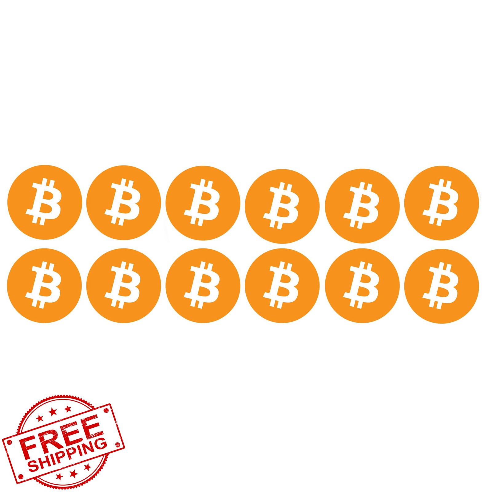 12 Pack Bitcoin Logo Stickers, BTC Crypto Vinyl Decal, 1"x1"