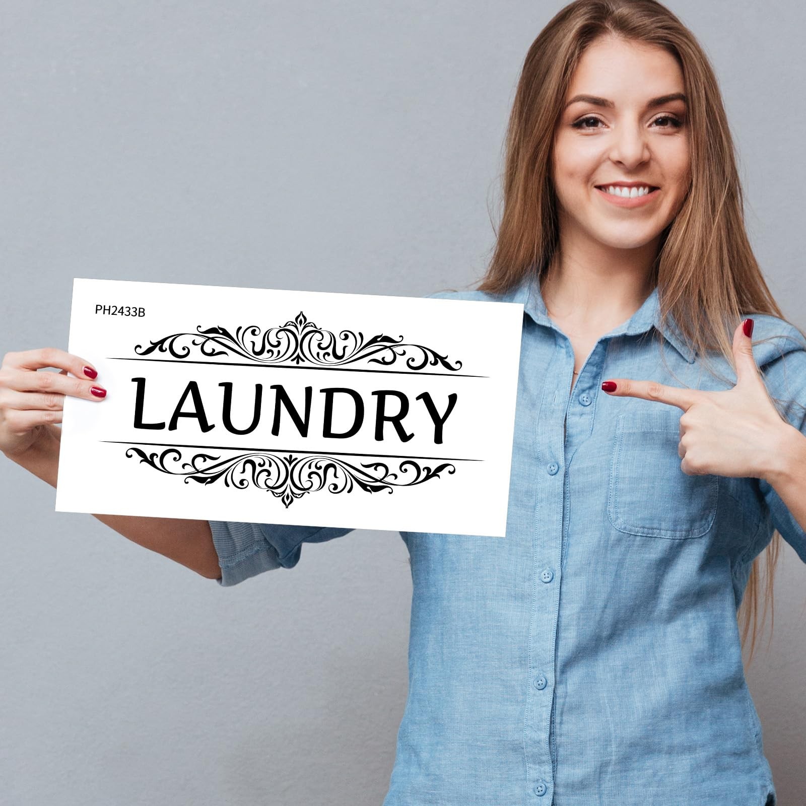 3 Pcs Laundry Room Vinyl Wall Stickers Pantry 11.8 x 5.9 inches, White