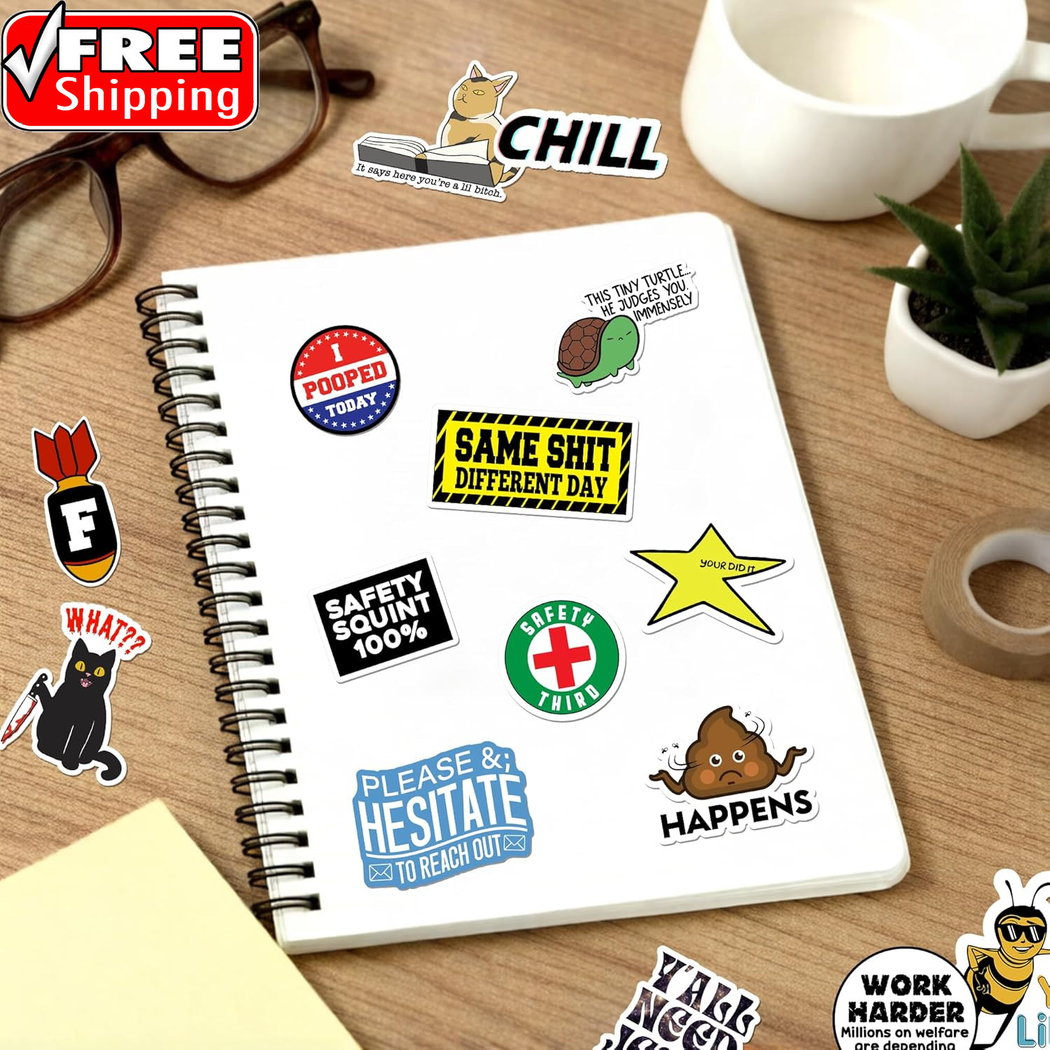 400 Pcs Funny Stickers for Adults Dirty Humor, Water Bottles Waterproof Cool Sti
