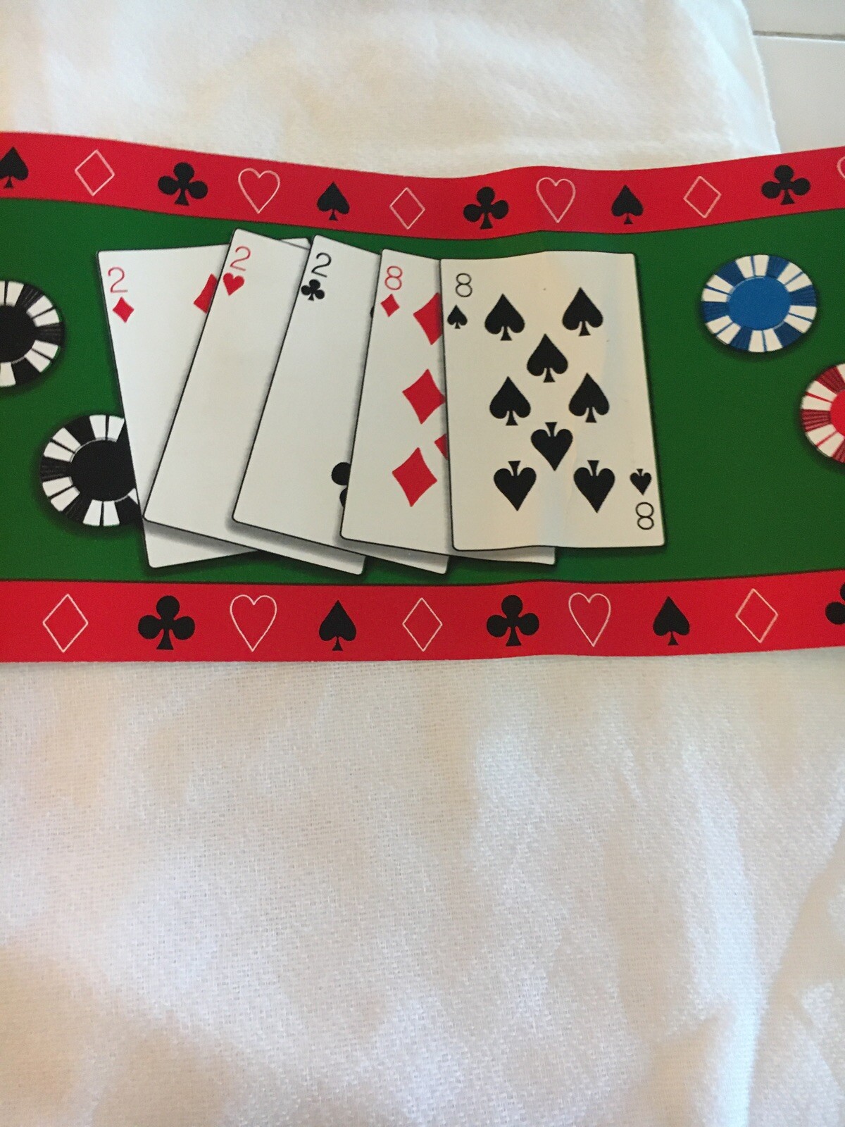 CASINO, POKER ,ROYAL FLUSH GAMBLING, POKER CHIPS RED WALLPAPER BORDER. NEW!