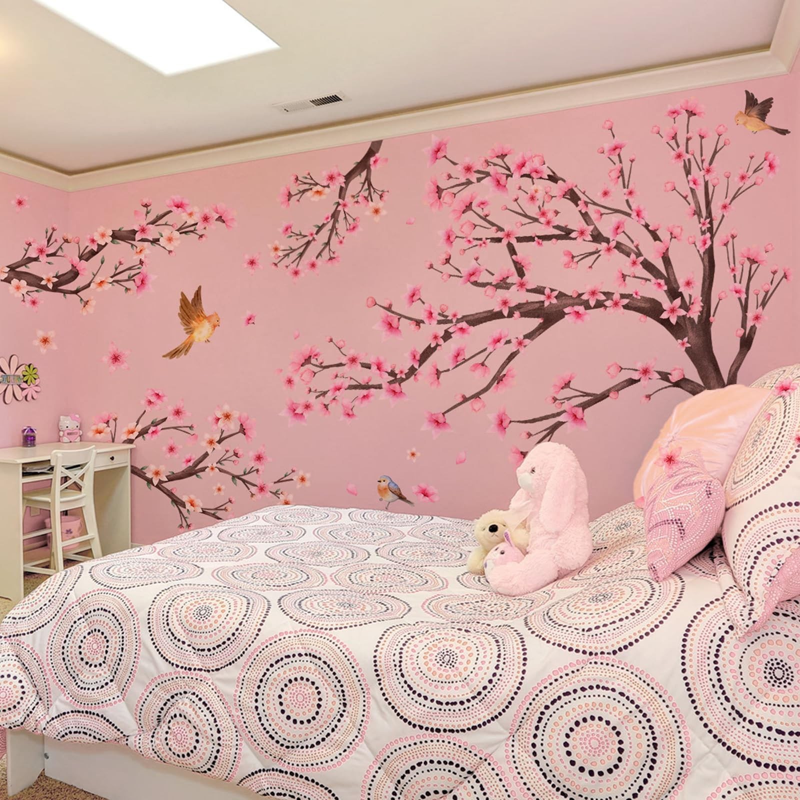 Large Cherry Blossom Tree Wall Stickers Pink Flower Tree Wall Decals for Girl…