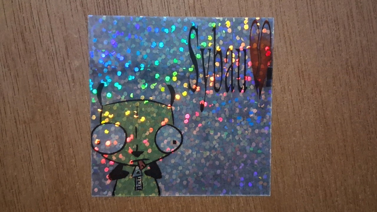 2 x 2 inch invader zim gir sybau funny glittery holographic meme sticker