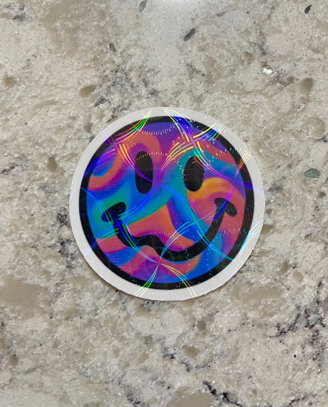 Retro Trippy Smiley Face Sticker l Gloss or Holographic Laminate l Waterproof