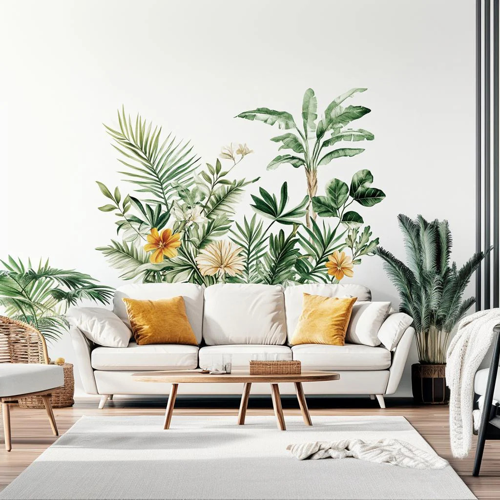 Botanical Wall Decal | Tropical Leaf and Flower Wall Sticker