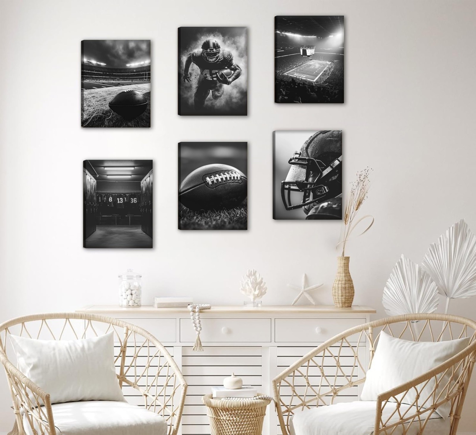 6Pcs Football Canvas Wall Art Rugby Field Stadium Sports Theme Picture Wall D…