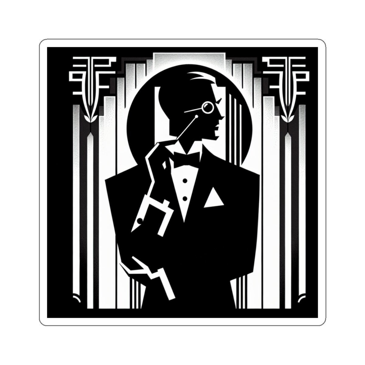 Sticker Art Deco Monochrome Gentleman Vintage Style Fashion 2×2 3×3 4×4 6×6