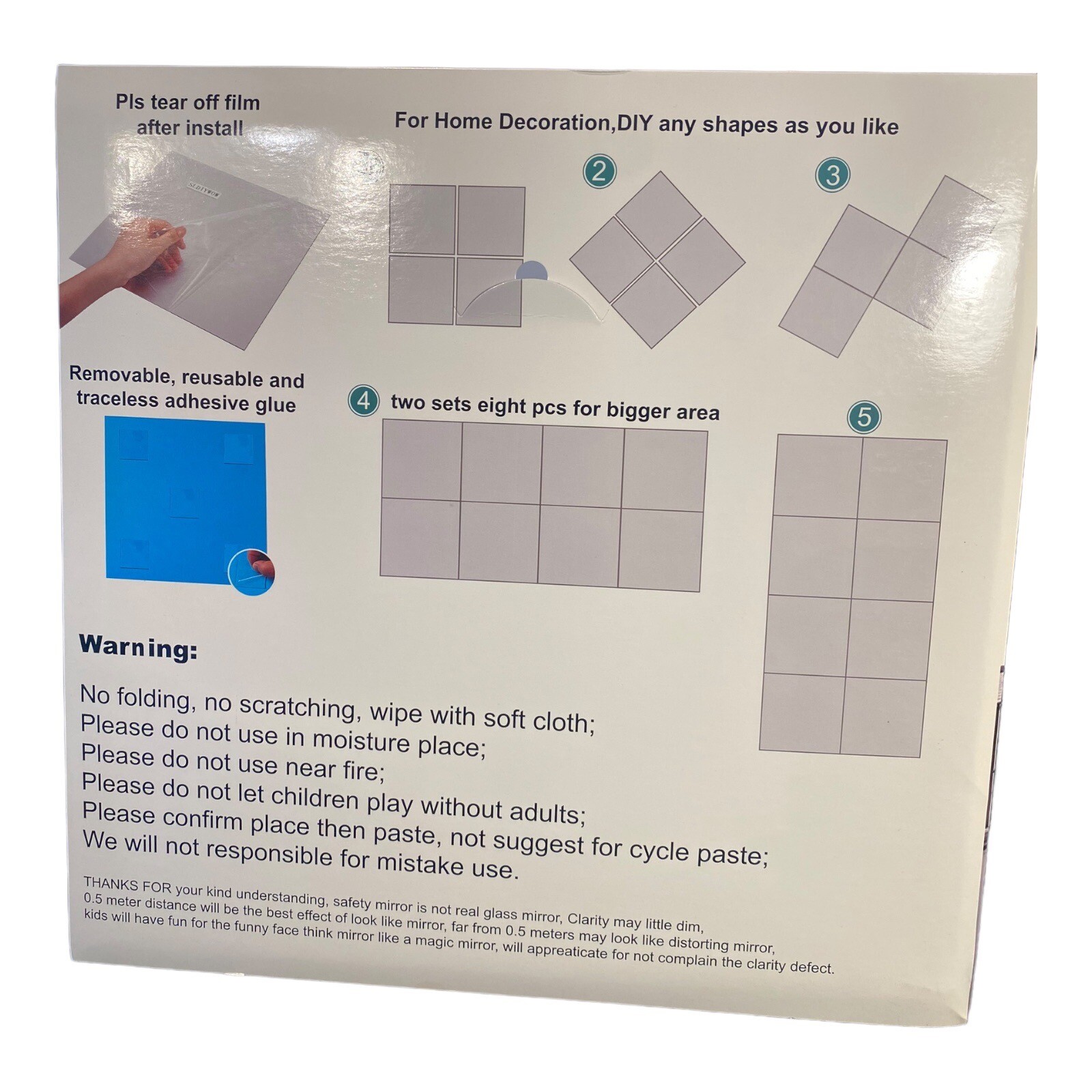 2pack Adhesive Flexible Mirror Plastic Sheet Acrylic Tiles for Wall Decor 11.5in