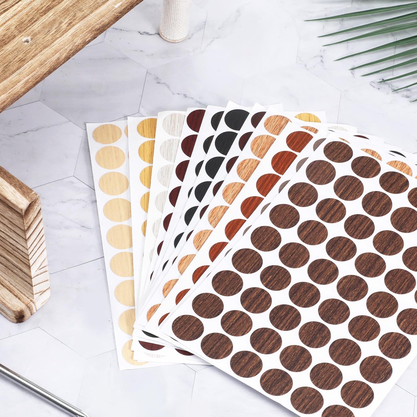 864 Pcs Wood Stickers for Furniture Adhesive 21mm (0.83 inches), Basic Color