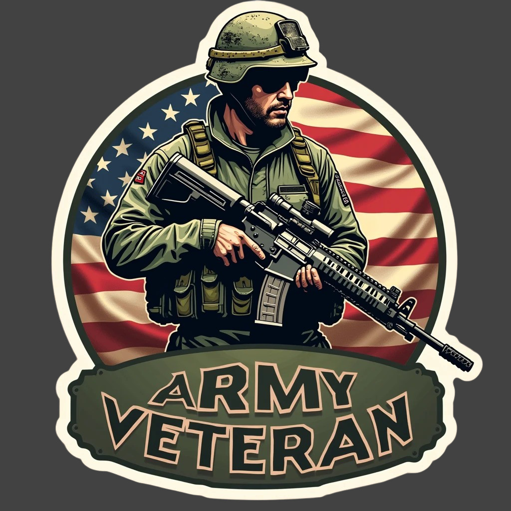 Army Veteran Star Emblem Sticker Vinyl Decal Military Patriotic USA