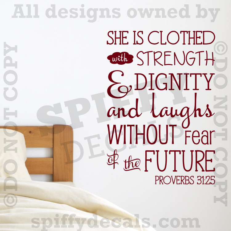 PROVERBS 31:25 Strength Dignity Laughs Quote Vinyl Wall Decal Decor Sticker
